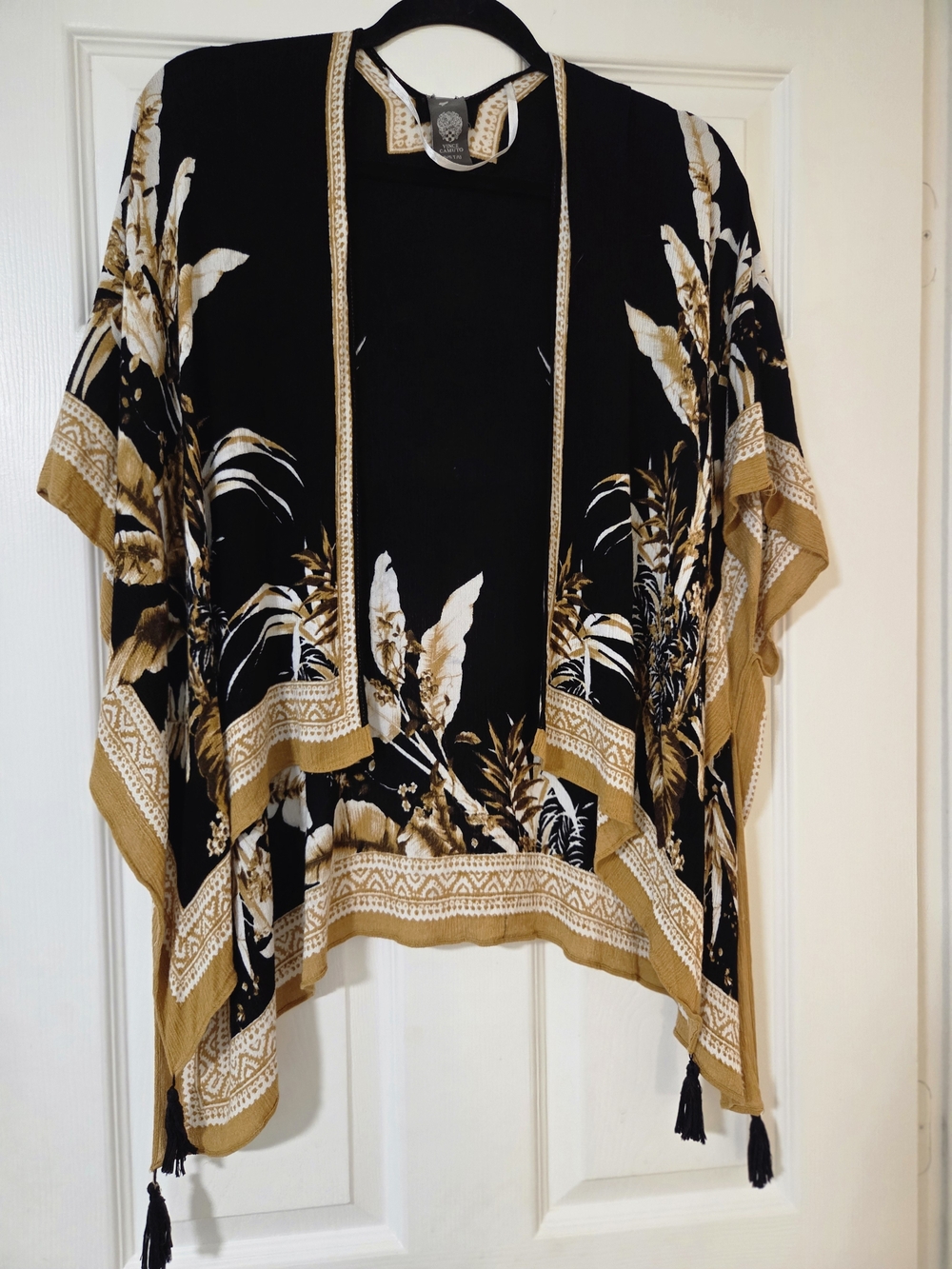 Vince Camuto Black Tunic Duster with Gold Patterned Trim